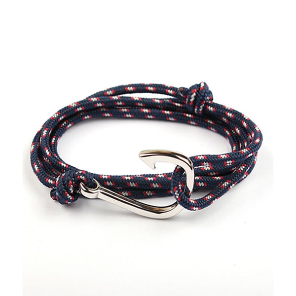 Marinblått Armband med Fiskekrok (Silver)