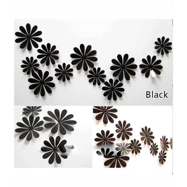 Väggdekoration 12-pack Blommor 3D Svart Väggdekal Stickers Väggdekor