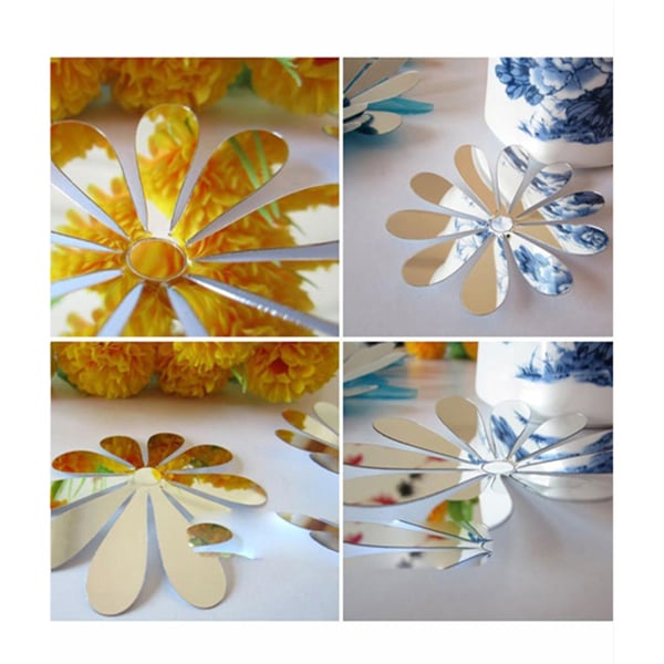 Väggdekoration 12-pack Blommor 3D Silver Väggdekal Stickers Väggdekor