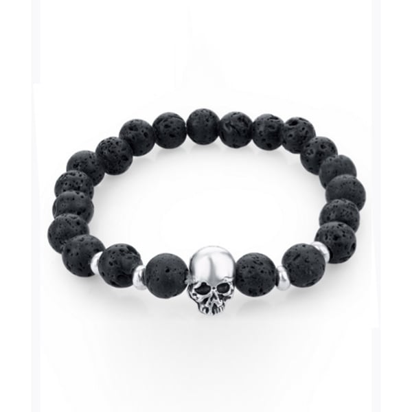 Trendigt Skull Dödskalle Armband  Svarta Lavastenar