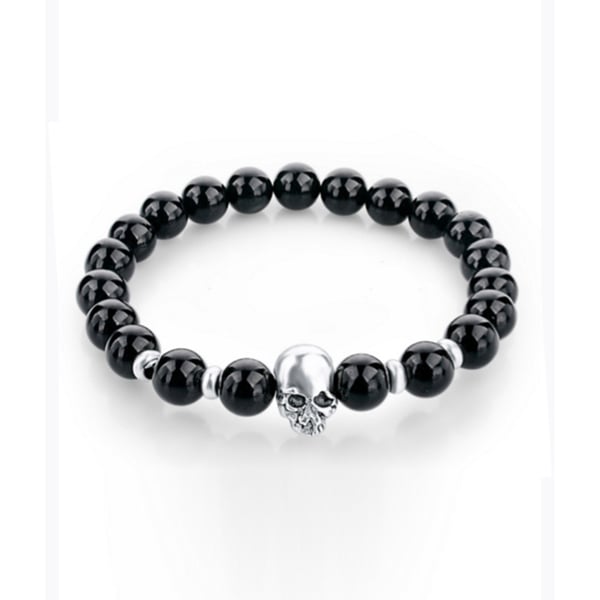 Trendigt Skull Dödskalle Armband  Svarta Stenpärlor