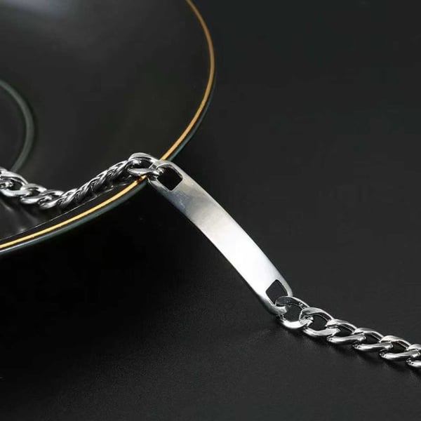 Kedja Armband Länk med ID Bricka Stål Silver