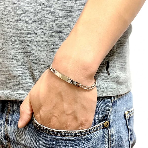 Kedja Armband Länk med ID Bricka Stål Silver
