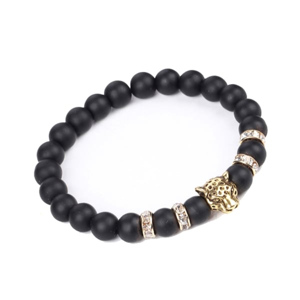 Trendy armbånd mot leopard gull svarte steiner