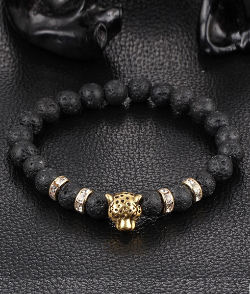 Trendigt Armband Courage Leopard Guld  Svarta Lavastenar