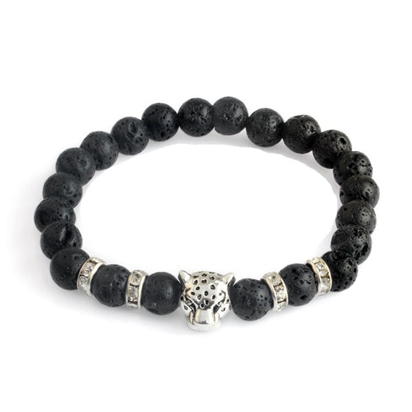 Trendigt Armband Courage Leopard Silver Svarta Lavastenar
