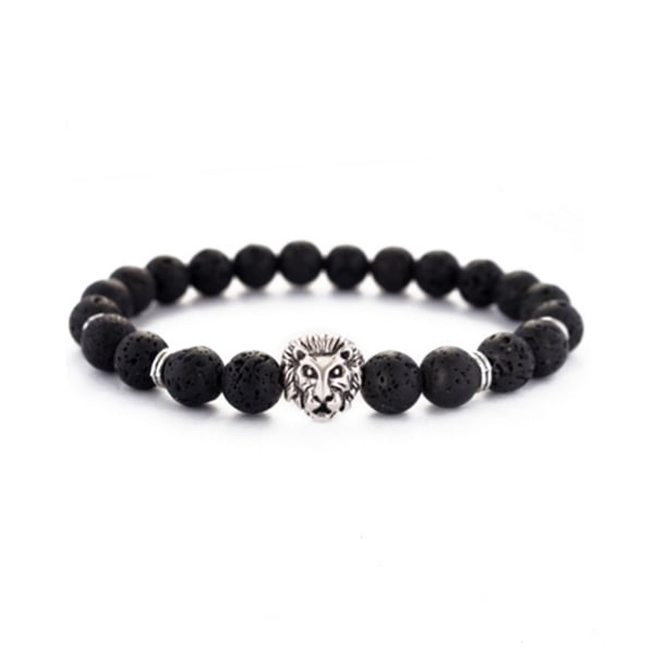 Trendigt Armband Proud Lion Lejonhuvud Silver Svarta Lavastenar