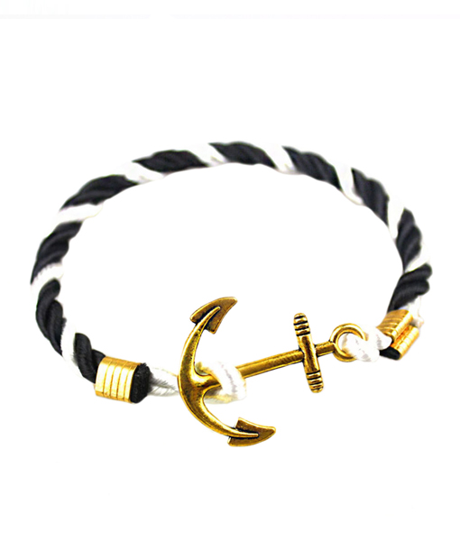 Trendigt Armband Rep med Ankare i Metall (Svart/Vit/Guld) Trendigt Armband Rep med Ankare i Metall (Svart/Vit/Guld)