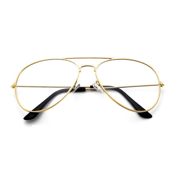 Retro Pilot Aviator Glasögon Guld  Klart Glas utan Styrka