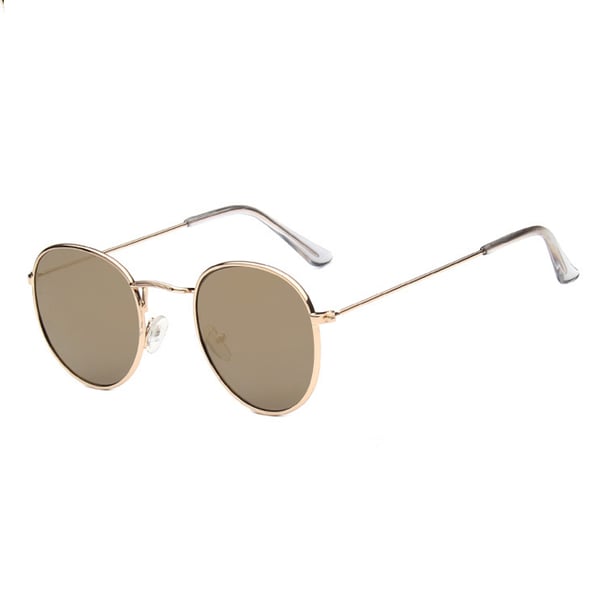 Runda Solglasögon Retro Guld Brunt Glas