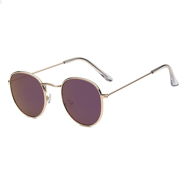 Runda Solglasögon Retro Guld Lila Glas