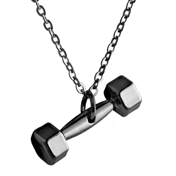 Trendigt Hantel Halsband Gunmetal  Svart Kedja