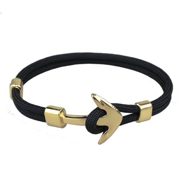 Trendigt Tygarmband Rep med Ankare i Metall Svart/Guld