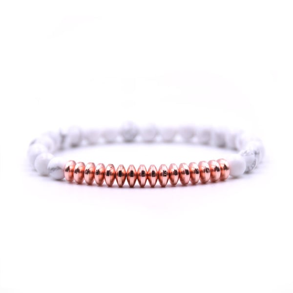 Handgjort Armband Vit Sten Roseguldpläterad Hematit
