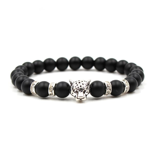 Handgjort Armband Svart Sten och Silver Leopard