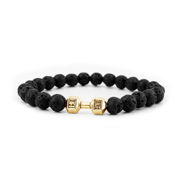 Handgjort Armband Svart Lavasten och Guld Hantel