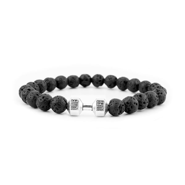 Handgjort Armband Svart Lavasten och Silver Hantel