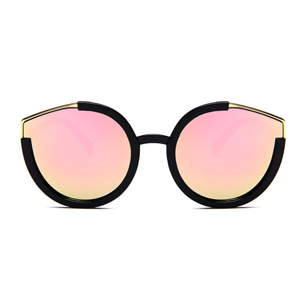 Runde svarte solbriller rosa speilglass + senil streng