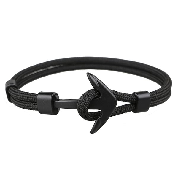 Svart stoffarmbåndstau med anker i metall