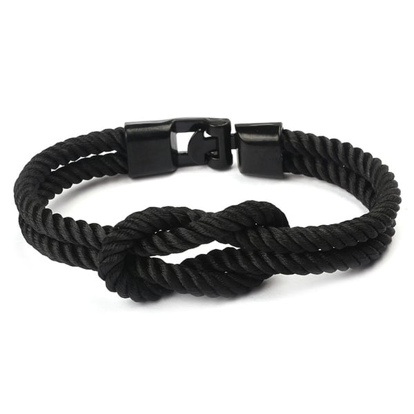 Svart Handgjort Tygarmband Knut Rep Herrarmband Minimal