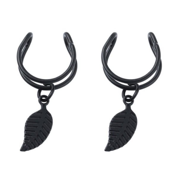 2-Pack Fake Helix Piercing Öron Örhänge Ear Cuff med Fjäder Svart
