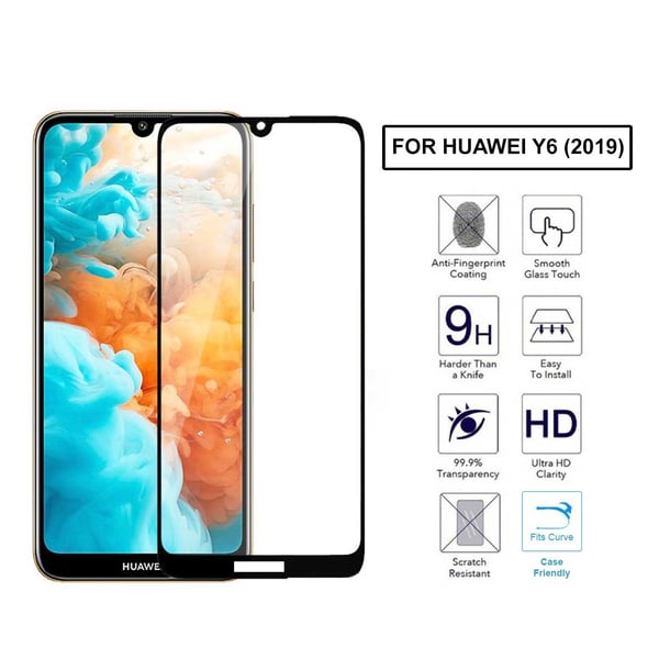 Huawei Y6 Heltäckande HD Skärmskydd Kolfiber Härdat Glas