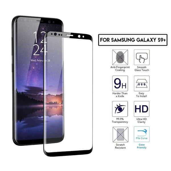 Galaxy S9 Plus 3D Curve HD Skärmskydd Kolfiber Härdat Glas