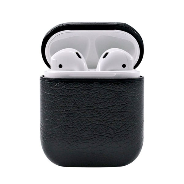 Black Apple AirPods 1/2 Bag Case Beskyttelsesveske i skinnskinn
