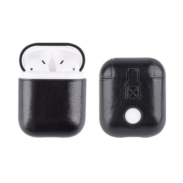 Black Apple AirPods 1/2 Bag Case Beskyttelsesveske i skinnskinn