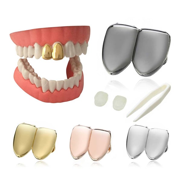 Grillz Hip Hop Rose Gold Double Tooth Jewel Bling Gold Tooth A $ AP