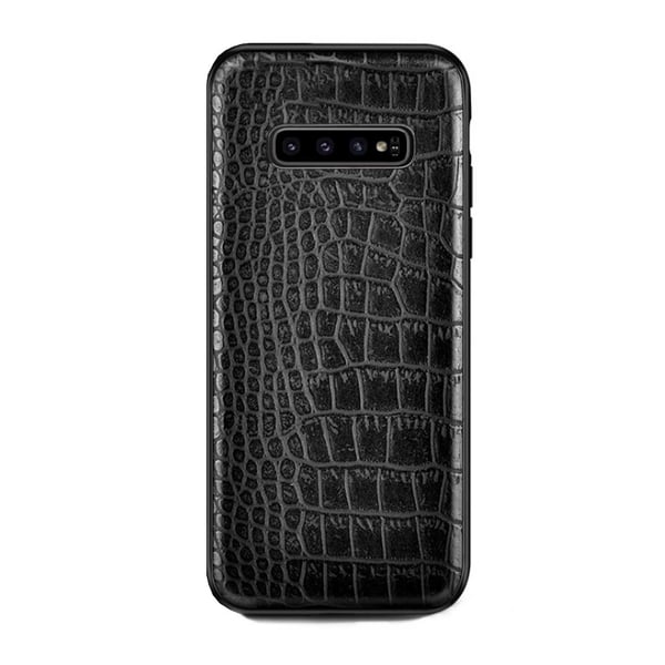 Samsung Galaxy S10 Plus Mobilskal Svart Läder Skinn Krokodil Skal
