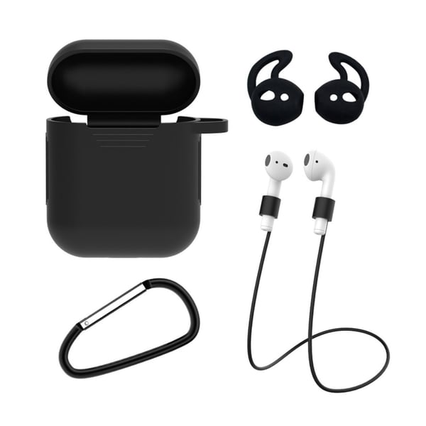 Apple AirPods 1/2 4-i-1 Fodral Halsrem Earhooks Svart