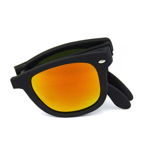 Vikbara Svarta Wayfarer Solglasögon Rött Spegelglas