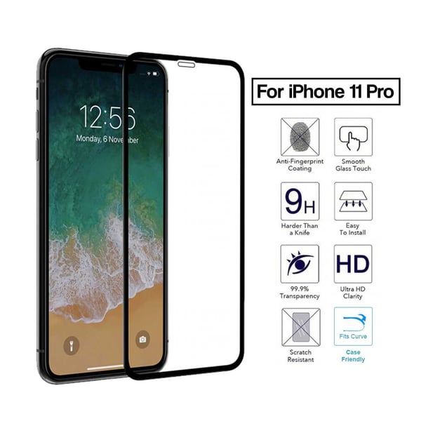 iPhone 11 Pro HD Skärmskydd Kolfiber Härdat Glas Svart