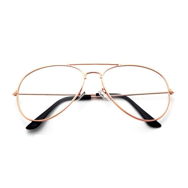 Retro Roseguld Pilot Aviator Glasögon Klarglas Klart Glas utan Styrka
