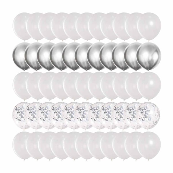 50-pack Ballonger Vit Silver Metallic Konfettiballonger