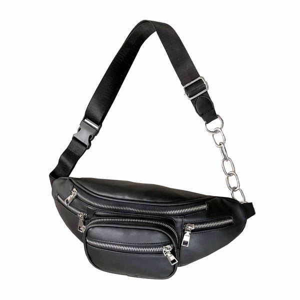 Svart Midjeväska Magväska Bum Bag Cross Body Väska Skinn Läder