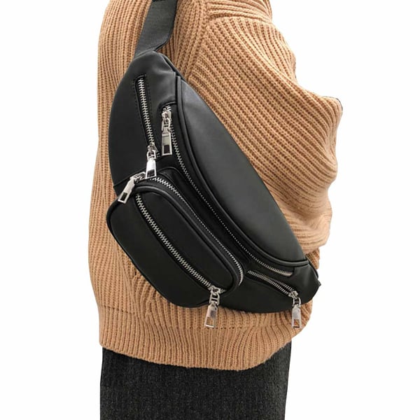 Svart Midjeväska Magväska Bum Bag Cross Body Väska Skinn Läder