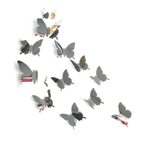 12-pack Silver Spegelblanka Fjärilar 3D Väggdekal Väggdekor 12-pack Silver Spegelblanka Fjärilar 3D Väggdekal Väggdekor