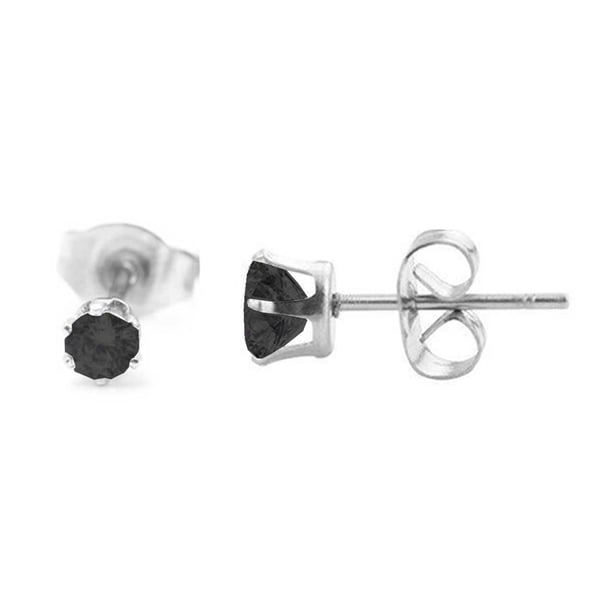 2-pack Silver Piercing Örhänge Svart Kristall – 3mm