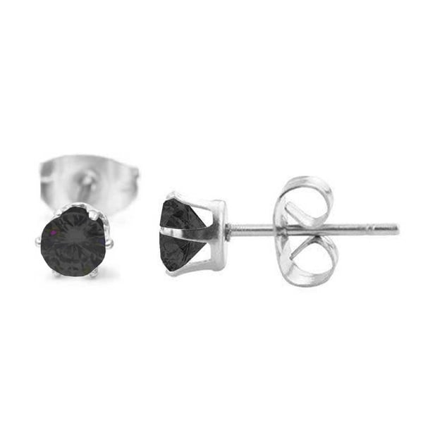 2-pack Silver Piercing Örhänge Svart Kristall – 4mm