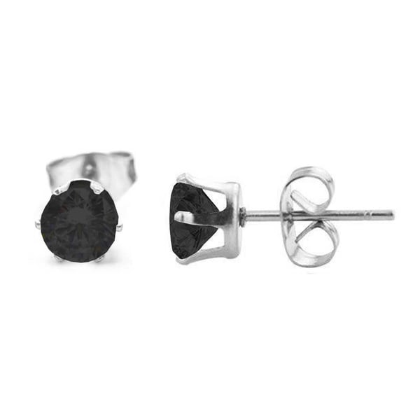 2 - pakkaus hopea lävistys korvakoru musta kide - 5 mm