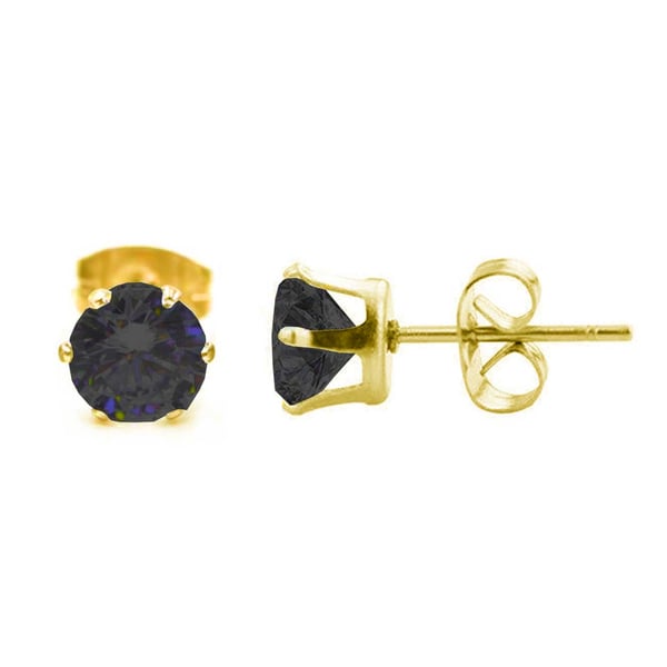 2-pack Guld Piercing Örhänge Svart Kristall – 6mm