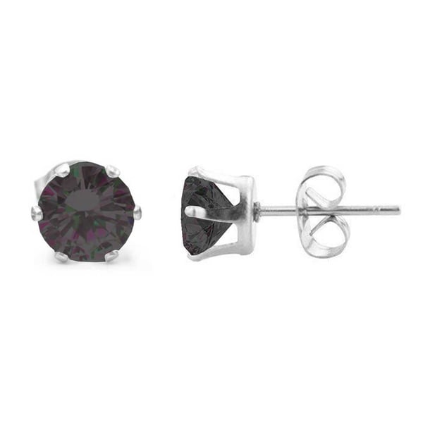 2-pack Silver Piercing Örhänge Svart Kristall – 7mm