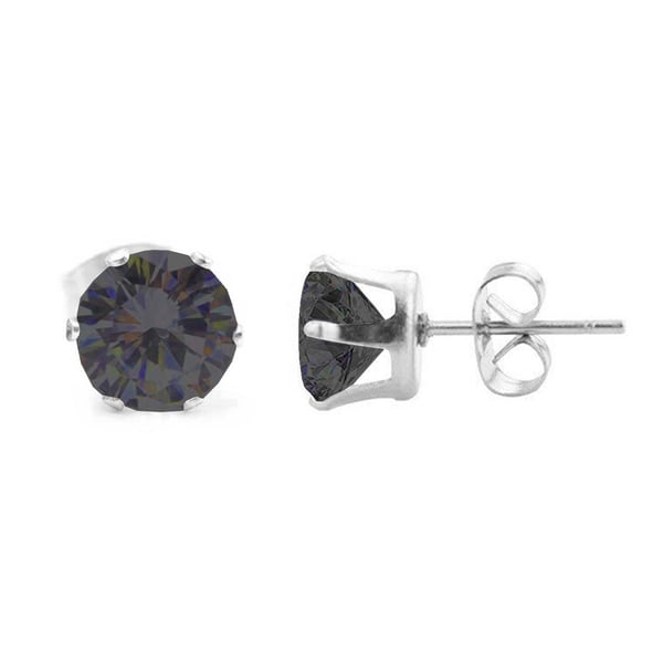 2-pack Silver Piercing Örhänge Svart Kristall – 8mm