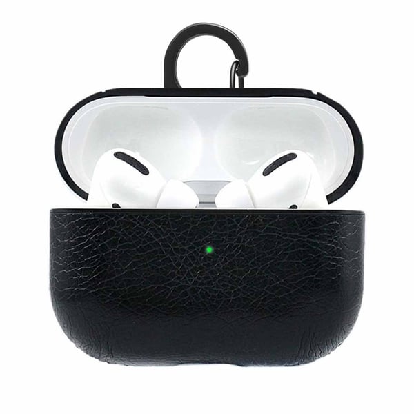 Svart Apple AirPods Pro Väska Fodral Skyddsfodral Skinn Läder