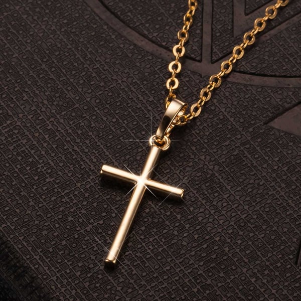 Guld Kors Halsband med Tunn Guldkedja