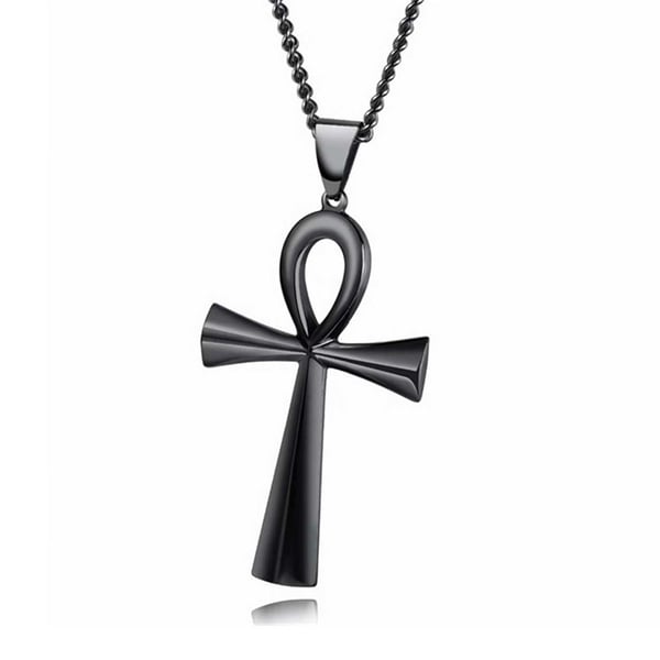 Egyptiskt Kors Halsband med Kedja Svart Gunmetal