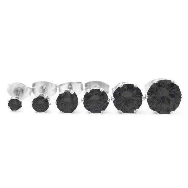 2 -pakk sølvpiercing ørering svart krystall - 5mm