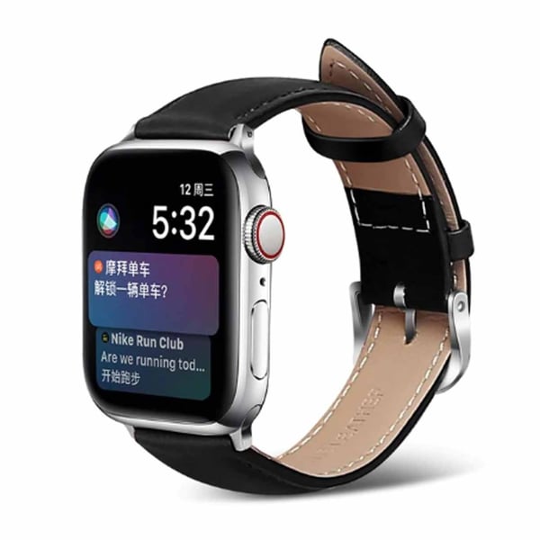 Apple Watch 42/44/45/49 1-8/SE/Ultra Svart Läderarmband Skinn